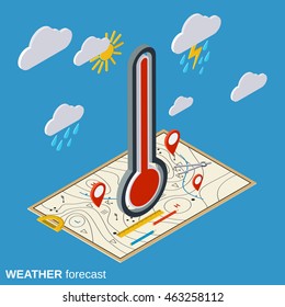 Weather forecast flat isometric vector illustration