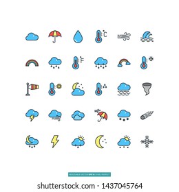 Weather Forecast Flat Line Icon Set Vector Illustration Logo Template For Website Or Mobile App.