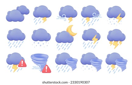 Weather forecast icon. Black clouds on a rainy and windy day from a storm 3d vector illustration