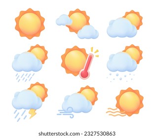 Weather forecast icon. bright sun The temperature is hot during the day. 3d vector illustration