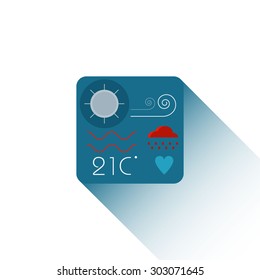 Weather forecast icon. Can be used for app. Long shadow. Flat design. 