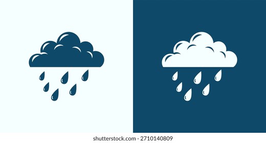 Icono de la nube del pronóstico del Clima con la ilustración de las gotas de lluvia en azul y blanco