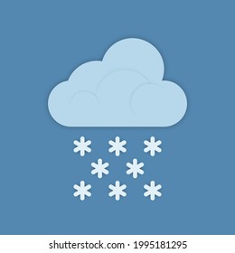 El icono de pronóstico del tiempo de una nube con copos de nieve está aislado en un fondo azul. Ilustración vectorial.
