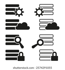 Weather forecast icon. Cloud and sun symbols. Magnifying glass illustration. Lock protection vector.