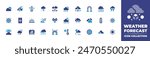 Weather forecast icon collection. Duotone color. Vector illustration. Containing rain, cloud, weatherforecast, extremeweather, sun, rainbow, storm, windy, snowfall, hail, clouds, temperature.