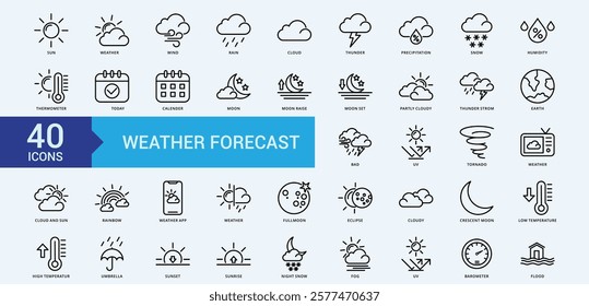 Weather forecast icon collection set with sun, weather, wind, rain, cloud