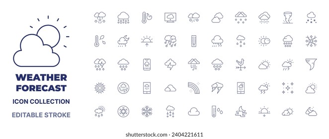 Weather forecast icon collection. Thin line icon. Editable stroke. Editable stroke. Weather forecast icons for web and mobile app.