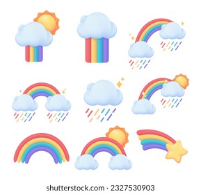 Weather forecast icon. colorful rainbow Clear weather after rain. 3d vector illustration