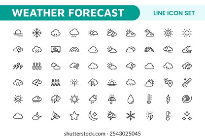Conjunto de Ícones de Previsão do Tempo. Ícones luminosos e dinâmicos para relatórios meteorológicos precisos, perfeitos para aprimorar aplicativos, sites e plataformas digitais Ícones vetoriais.