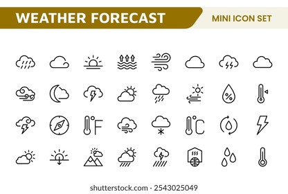 Conjunto de Ícones de Previsão do Tempo. Ícones luminosos e dinâmicos para relatórios meteorológicos precisos, perfeitos para aprimorar aplicativos, sites e plataformas digitais Ícones vetoriais.