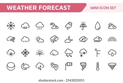 Conjunto de Ícones de Previsão do Tempo. Ícones luminosos e dinâmicos para relatórios meteorológicos precisos, perfeitos para aprimorar aplicativos, sites e plataformas digitais Ícones vetoriais.