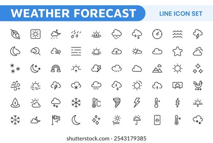 Conjunto de Ícones de Previsão do Tempo. Ícones luminosos e dinâmicos para relatórios meteorológicos precisos, perfeitos para aprimorar aplicativos, sites e plataformas digitais Ícones vetoriais.