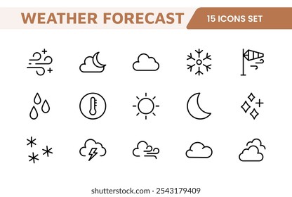 Conjunto de Ícones de Previsão do Tempo. Ícones luminosos e dinâmicos para relatórios meteorológicos precisos, perfeitos para aprimorar aplicativos, sites e plataformas digitais Ícones vetoriais.