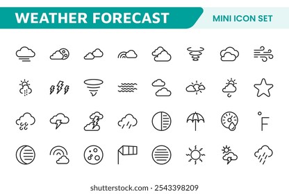 Conjunto de Ícones de Previsão do Tempo. Ícones luminosos e dinâmicos para relatórios meteorológicos precisos, perfeitos para aprimorar aplicativos, sites e plataformas digitais Ícones vetoriais.