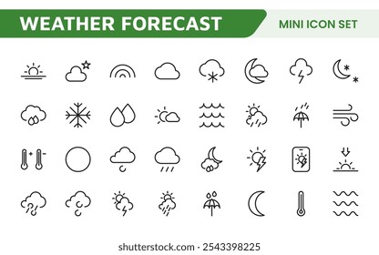 Conjunto de Ícones de Previsão do Tempo. Ícones luminosos e dinâmicos para relatórios meteorológicos precisos, perfeitos para aprimorar aplicativos, sites e plataformas digitais Ícones vetoriais.