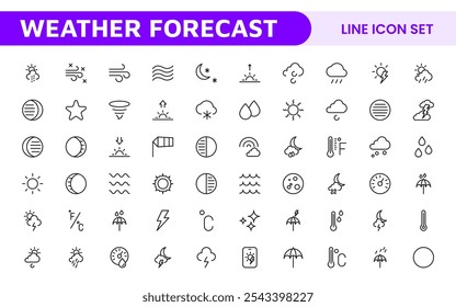 Conjunto de Ícones de Previsão do Tempo. Ícones luminosos e dinâmicos para relatórios meteorológicos precisos, perfeitos para aprimorar aplicativos, sites e plataformas digitais Ícones vetoriais.