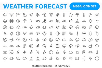 Conjunto de Ícones de Previsão do Tempo. Ícones luminosos e dinâmicos para relatórios meteorológicos precisos, perfeitos para aprimorar aplicativos, sites e plataformas digitais Ícones vetoriais.