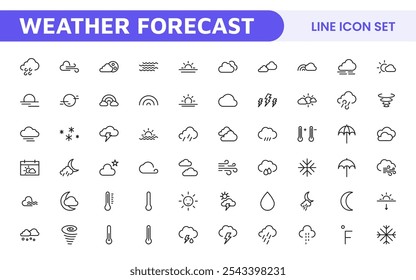 Conjunto de Ícones de Previsão do Tempo. Ícones luminosos e dinâmicos para relatórios meteorológicos precisos, perfeitos para aprimorar aplicativos, sites e plataformas digitais Ícones vetoriais.