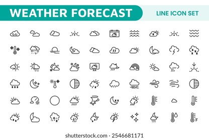 Conjunto de Ícones de Previsão do Tempo. Ícones luminosos e dinâmicos para relatórios meteorológicos precisos, perfeitos para aprimorar aplicativos, sites e plataformas digitais Ícones vetoriais.