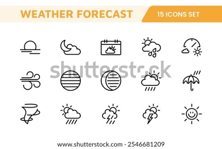 Weather Forecast Icon Set. Bright and dynamic icons for accurate weather reporting, perfect for enhancing apps, websites, and digital platforms Vector icons.