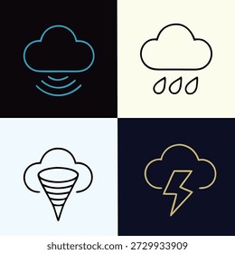 Previsão do tempo Ícone Definir Tornado de chuva na nuvem e Thunderstorm Símbolos para Meteorologia App e Projeto Climático
