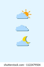 Weather forecast icon set including sunshine, storm, cloud, rain, snow and thunderstorm 