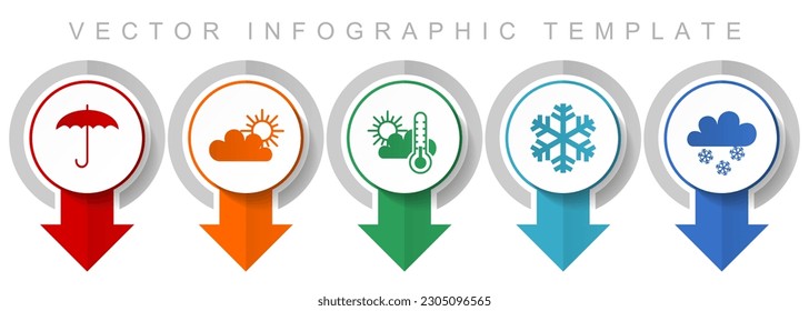 Weather forecast icon set, miscellaneous pointer icons such as umbrella, clouds, sun and snowflake for webdesign and mobile applications, modern design infographic vector template