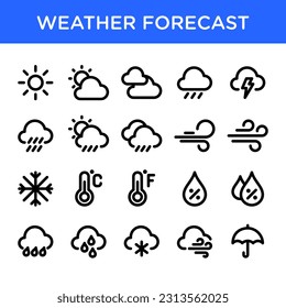 Weather forecast icon set. Suitable for weather information app element.