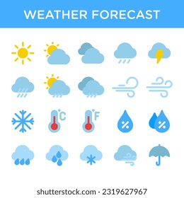 Weather forecast icon set. Suitable for weather condition information. Meteorology vector illustration.