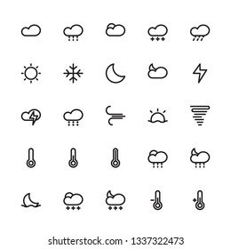 Weather and forecast icon set in trendy outline style design. Vector graphic illustration. Editable vector stroke. EPS 10.