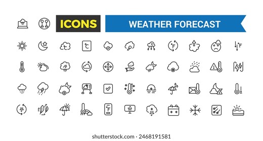 Weather forecast icon set, vector, thin line icons collection. Editable vector icon and illustration.