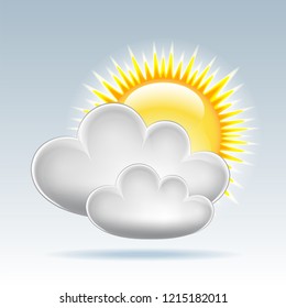 Weather forecast icon - sun with cloud floats in the sky. Vector illustration