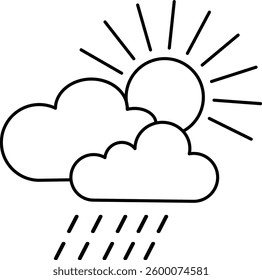 Weather Forecast Icon with Transparent Background – Cloud with Rain and Sun, Climate Change Symbol, Meteorology Graphic, Seasonal Weather Concept, Vector Art