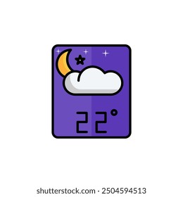 
weather forecast icon vector, nighttime icon crescent moon partially covered by clouds,22 degrees celsius. Perfect for web and app interfaces, presentations, infographics, etc.