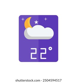 
Vector de pronósticos de Clima, icono nocturno Luna creciente parcialmente cubierta por nubes,22 grados centígrados. Perfecto para interfaces de Web y App, presentaciones, infografías, etc.