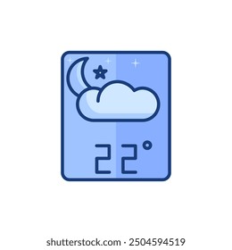 
weather forecast icon vector, nighttime icon crescent moon partially covered by clouds,22 degrees celsius. Perfect for web and app interfaces, presentations, infographics, etc.