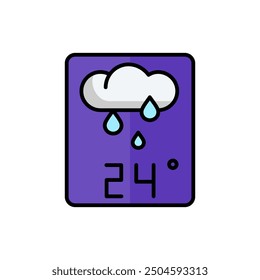 weather forecast icon vector,rainy icon,24 degrees celsius. Perfect for web and app interfaces, presentations, infographics, etc.