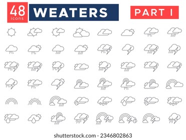 Weather forecast - weather forecast icon for web. set of minimalistic outline style weather icons