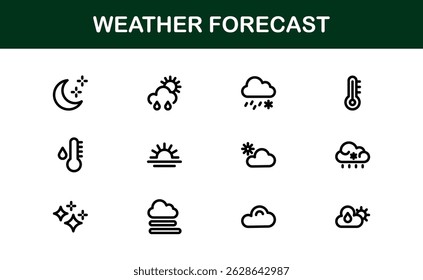 Ícones de Previsão do Tempo. Limpar designs de vetor para aplicações de clima e temperatura
