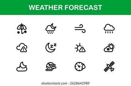 Wettervorhersage-Symbole. Saubere Vektordesigns für Klima- und Temperatur-Apps