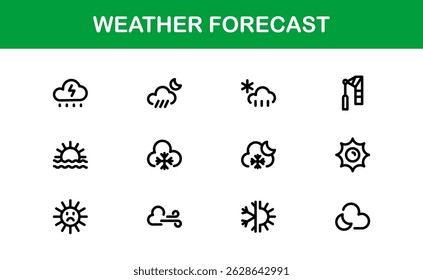 Ícones de Previsão do Tempo. Limpar designs de vetor para aplicações de clima e temperatura