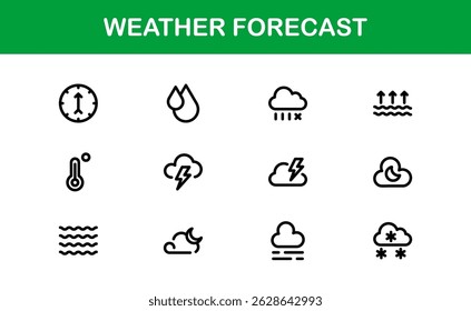 Iconos de pronóstico de Clima. Diseños de Vector limpio para App de clima y temperatura