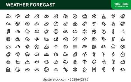 Ícones de Previsão do Tempo. Limpar designs de vetor para aplicações de clima e temperatura