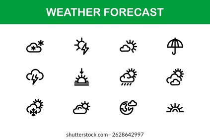 Ícones de Previsão do Tempo. Limpar designs de vetor para aplicações de clima e temperatura