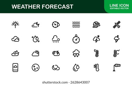 Weather Forecast Icons. Clean Vector Designs for Climate and Temperature Apps