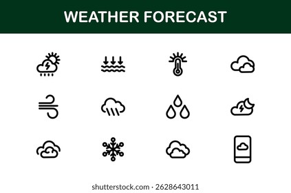 Ícones de Previsão do Tempo. Limpar designs de vetor para aplicações de clima e temperatura