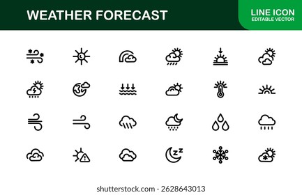 Ícones de Previsão do Tempo. Limpar designs de vetor para aplicações de clima e temperatura