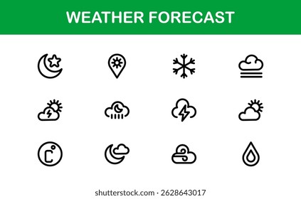 Weather Forecast Icons. Clean Vector Designs for Climate and Temperature Apps