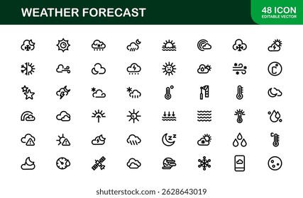Ícones de Previsão do Tempo. Limpar designs de vetor para aplicações de clima e temperatura