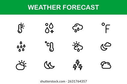 Weather Forecast Icons. Clean Vector Designs for Climate and Temperature Apps